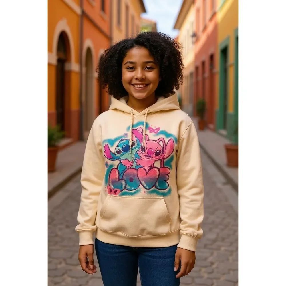 Disney Stitch Girls White with Awesome Graphics Pullover hoodie - Size: Large